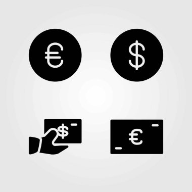 İşareti Icons set vektör. Euro, dolar ve dolar para