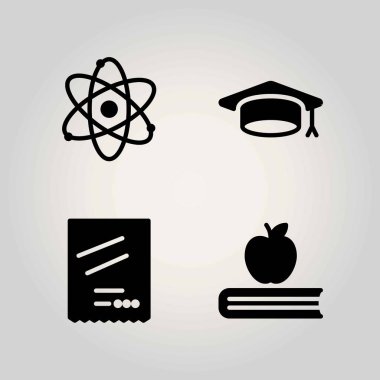 Bilim vektör Icon set. derecesi, atom ve kitap