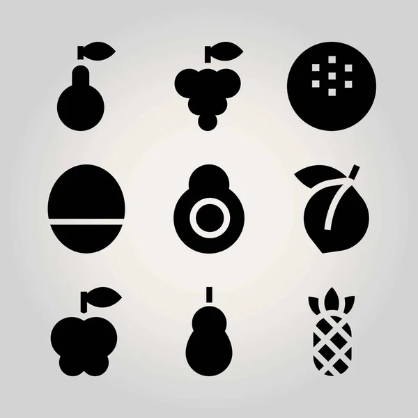 Früchte-Vektor-Symbol gesetzt. Trauben, Mango, Apfel und Aprikose — Stockvektor