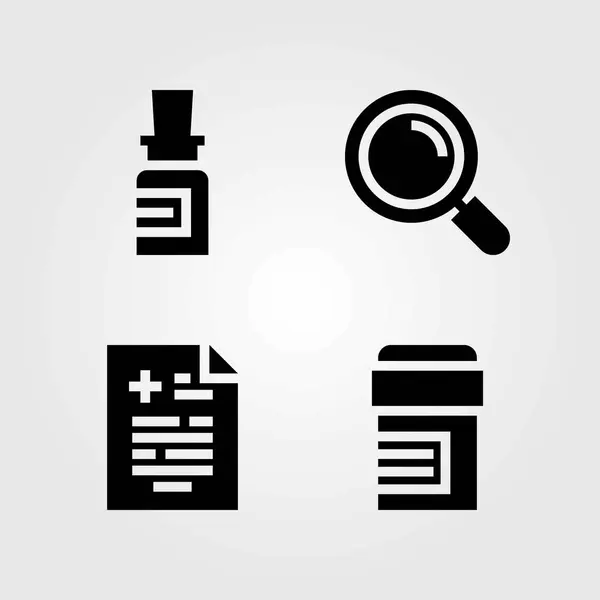 Ensemble d'icônes vectorielles médicales. résultat médical, loupe et pilules — Image vectorielle