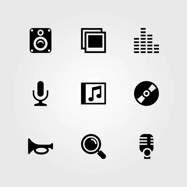 Conjunto de ícones vetoriais multimídia. alto-falante, disco compacto e foto — Vetor de Stock