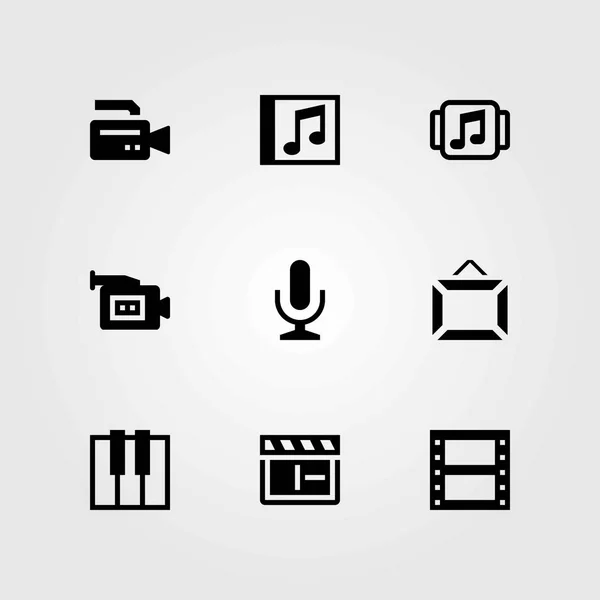 Conjunto de iconos vectoriales multimedia. micrófono, disco compacto y micrófono — Archivo Imágenes Vectoriales