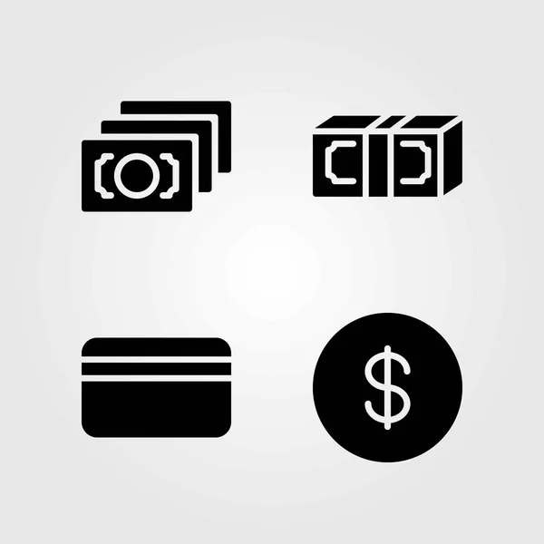 Pengar vektor ikoner set. kreditkort, dollar och pengar — Stock vektor