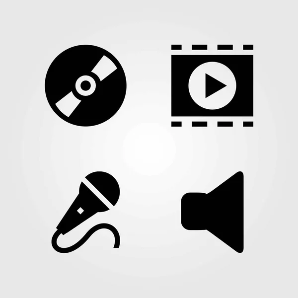 Przycisków wektor zestaw ikon. mikrofon, mikrofon i movie player — Wektor stockowy