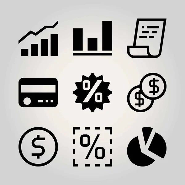 Conjunto de ícones vetoriais tecnológicos. moeda, gráfico de pizza, porcentagem e analítica —  Vetores de Stock