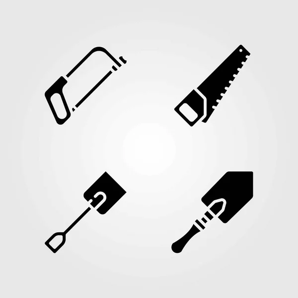 Garden vector icons set. handsaw, spade and shovel — Stock Vector