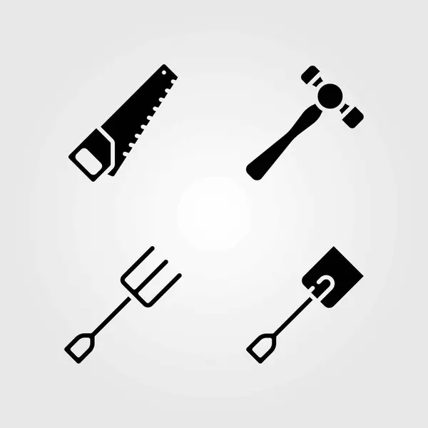 Garden vector icons set. hammer, fork and spade — Stock Vector