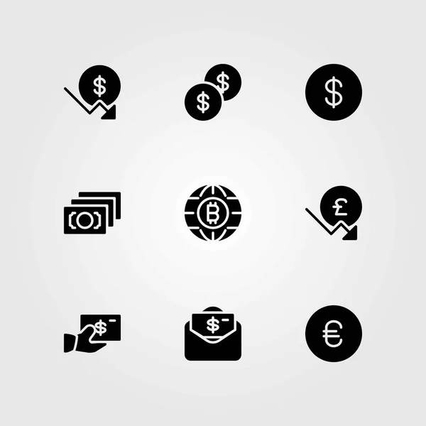 Money vector icons set. pound sterling, dollar and money — Stock Vector