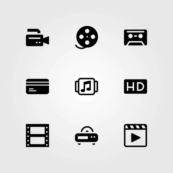 Conjunto de iconos vectoriales tecnológicos. cámara de vídeo, casete y hd — Vector de stock