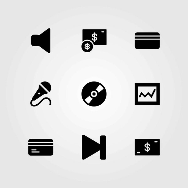 Buttons vector icons set. compact disc, analytics and dollar