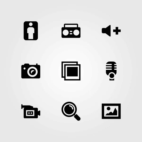 Multimedia vector icons set. volume, man en foto — Stockvector