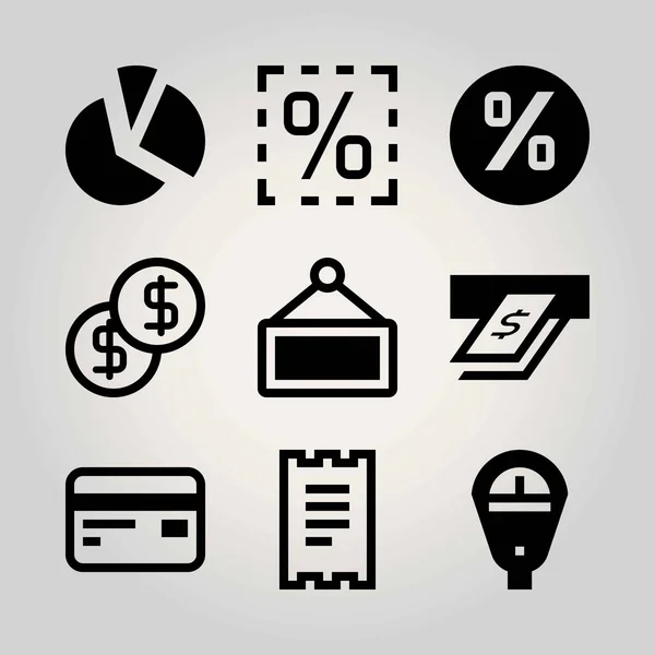 Technologia wektor zestaw ikon. procent, wykresu, Dolar i gotówki — Wektor stockowy