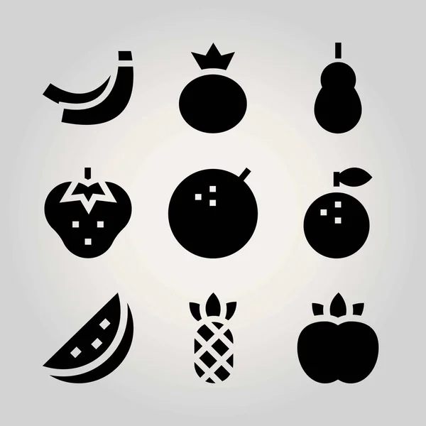 Conjunto de iconos de vectores de frutas. bayas, melocotones, lima y plátano — Vector de stock