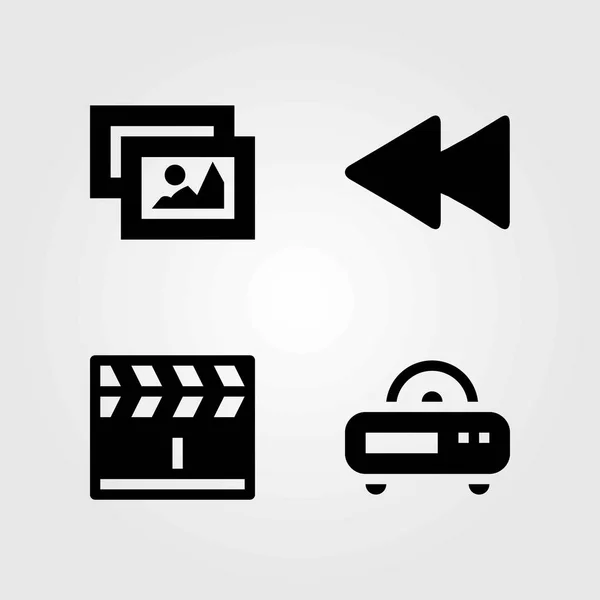 Multimedia vector icons set. terugspoelen, foto's en Filmklapper — Stockvector