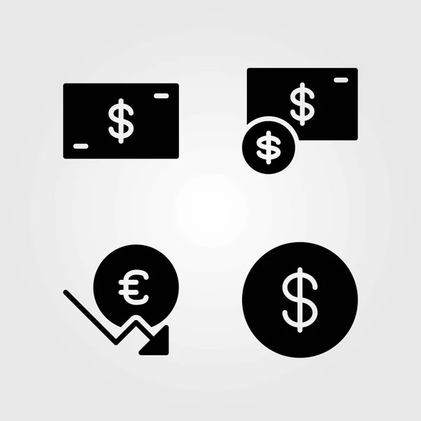 Teken vector icons set. munt, de euro en de dollar munt — Stockvector