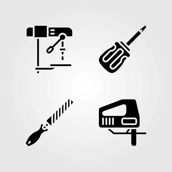 Набор векторных значков инструментов. Jigsaw, screwdriver and drill — стоковый вектор