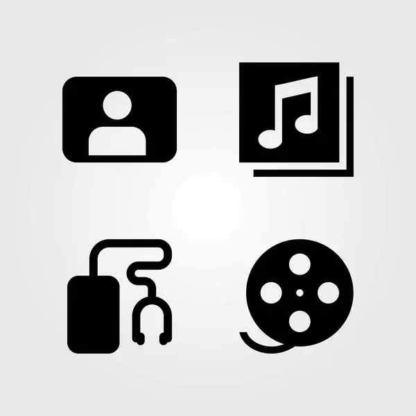 Conjunto de iconos vectoriales multimedia. usuario, rollo de película y reproductor de música — Vector de stock