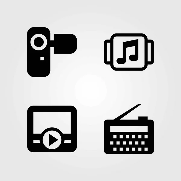 Conjunto de iconos vectoriales tecnológicos. reproductor de música, cámara y radio — Vector de stock