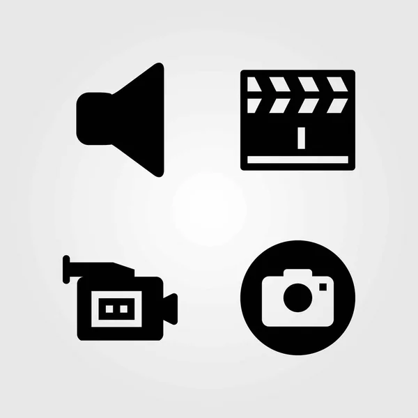 Multimedia vector icons set. dempen, videocamera en spreker — Stockvector