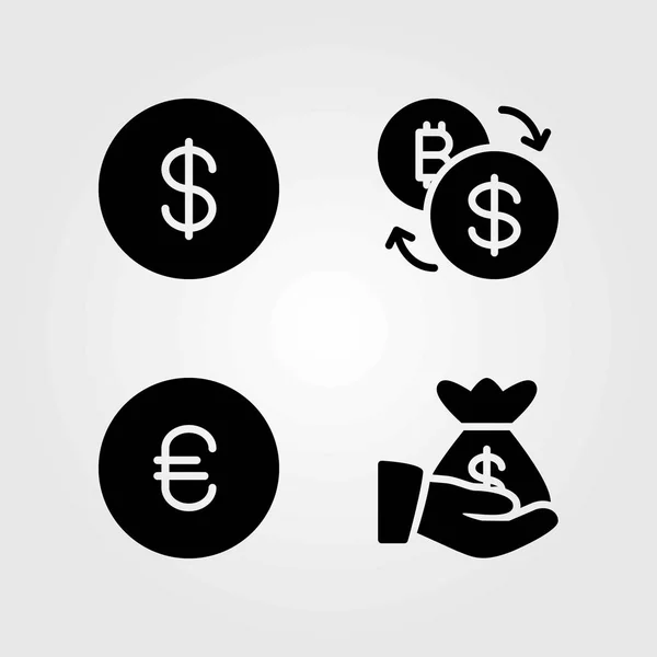 Bank vector icons set. exchange, euro and dollar coin — Stock Vector