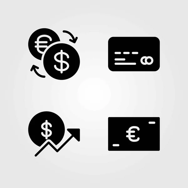 Bank vector icons set. munt, uitwisseling en credit card — Stockvector