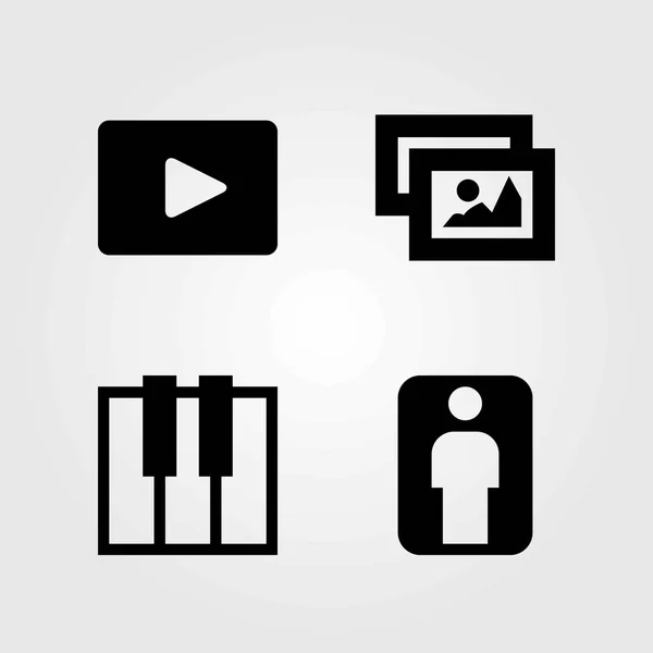 Multimedia vector icons set. videospeler, toetsenbord en foto — Stockvector