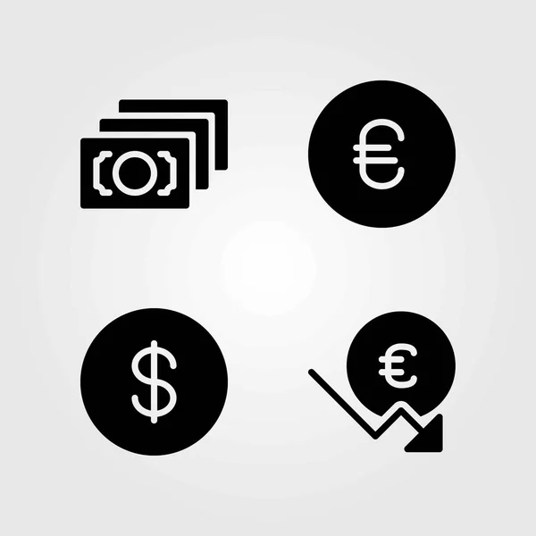 Banka vektorové ikony nastavit. dolar, mince a peníze — Stockový vektor