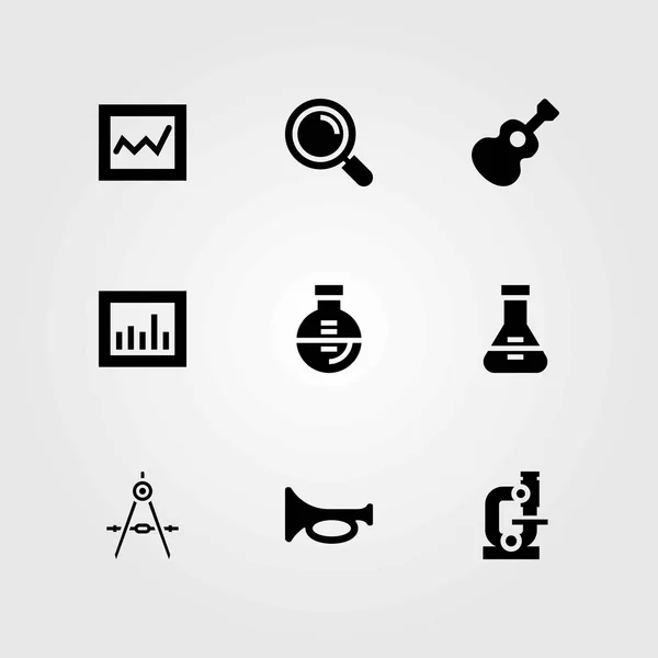 Onderwijs vector icons set. Microscoop, kompas en gitaar — Stockvector