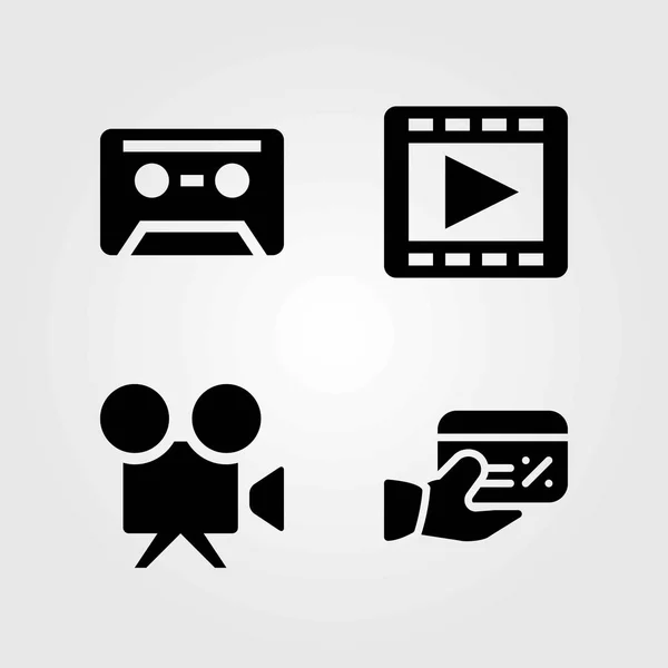 Technology vector icons set. movie player, credit card and cassette — Stock Vector