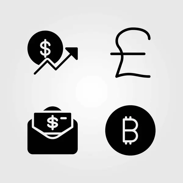 Tecken vektor ikoner set. pengar, pund sterling och mynt — Stock vektor