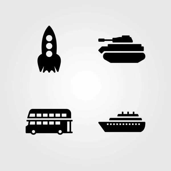 Transport wektor zestaw ikon. Autobus piętrowy, rakiet i statek — Wektor stockowy