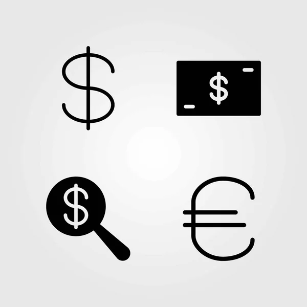 Tecken vektor ikoner set. euron, dollarn och pengar — Stock vektor