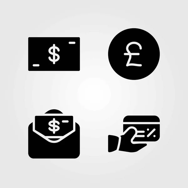 Conjunto de ícones vetoriais de banco. dinheiro, dólar e cartão de crédito — Vetor de Stock