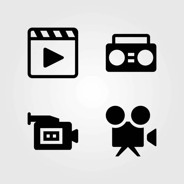 Technology vector icons set. boombox, movie player and video camera — Stock Vector