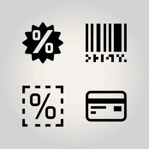 Technologia wektor zestaw ikon. karty kredytowej, kod kreskowy, persentage i procent — Wektor stockowy