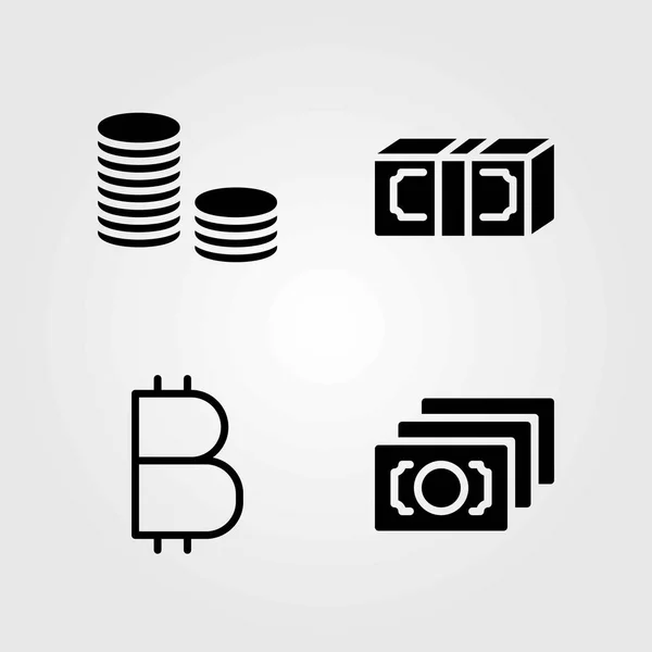 Banku wektor zestaw ikon. Dolar, monety i monety — Wektor stockowy