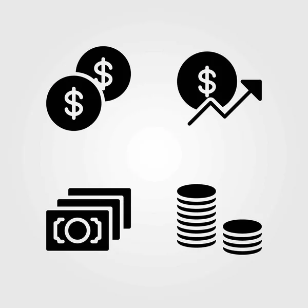 Bank vector icons set. munt, geld en munten — Stockvector