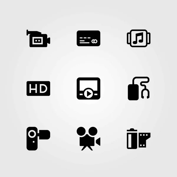 Ensemble d'icônes vectorielles technologiques. carte de crédit, appareil photo et HD — Image vectorielle