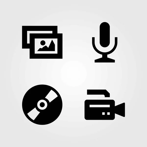 Multimedia vektor ikoner set. MIC-, bild- och videokamera — Stock vektor