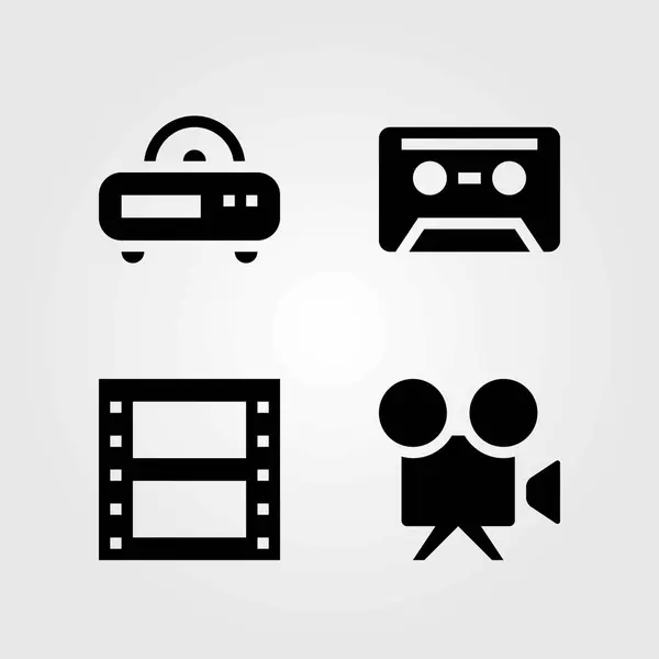 Technologie vector iconen instellen. cassette, filmrol en videocamera — Stockvector