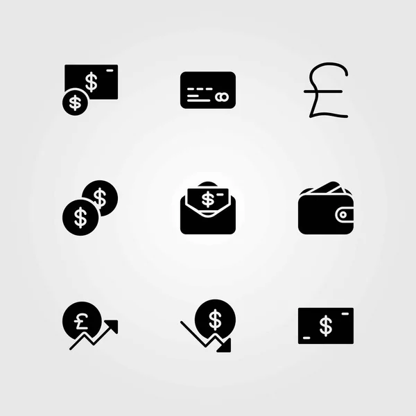 货币矢量图标设置。信用卡, 货币和美元硬币 — 图库矢量图片