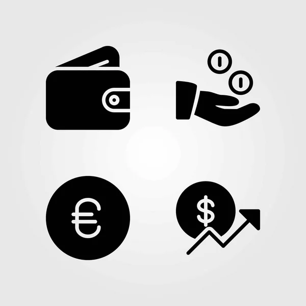 Conjunto de iconos de vector de dinero. monedas, billetera y moneda — Archivo Imágenes Vectoriales