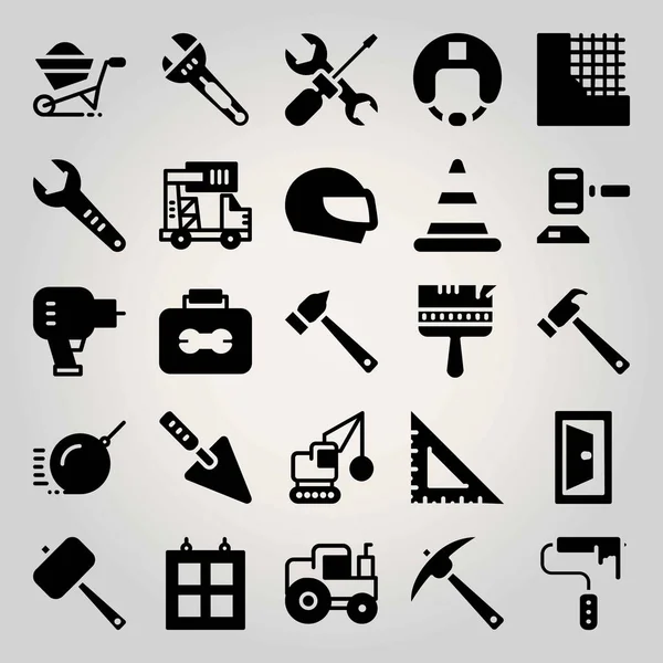 Construction vector icon set. paint brush, demolition, auction and truck — Stock Vector