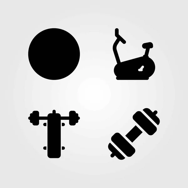 Γυμναστήριο διάνυσμα εικόνες set. μπάλα, ποδήλατο και στατικό ποδήλατο — Διανυσματικό Αρχείο