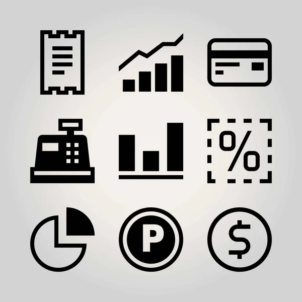 Teknik vector Ikonuppsättning. pengar maskin, dollar, procentandel och diagram — Stock vektor