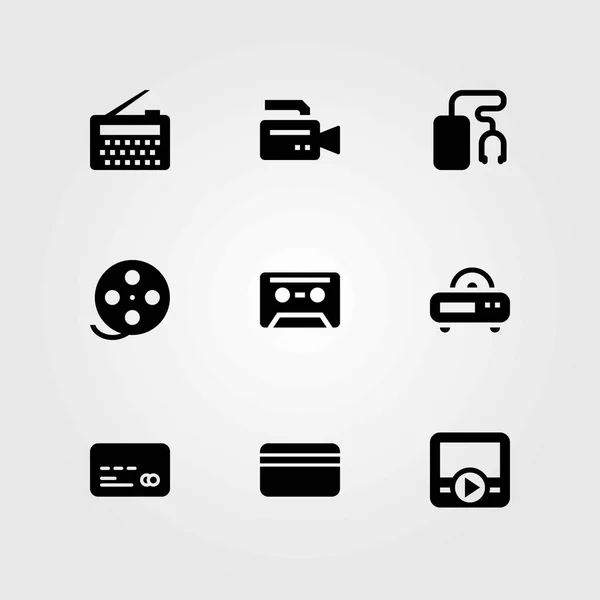 Technologie vector iconen instellen. speler van de film, credit card en filmrol — Stockvector