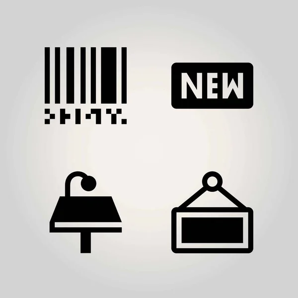Technologie vector icon set. lamp, teken, nieuwe en barcode — Stockvector