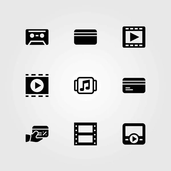 Technologie vector iconen instellen. muziekspeler, filmrol en cassette — Stockvector