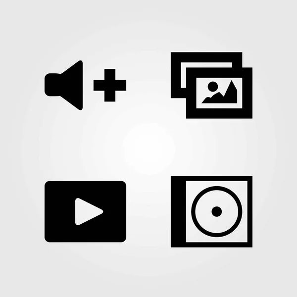 Multimedia vector icons set. videospeler, compact disk en afbeelding — Stockvector