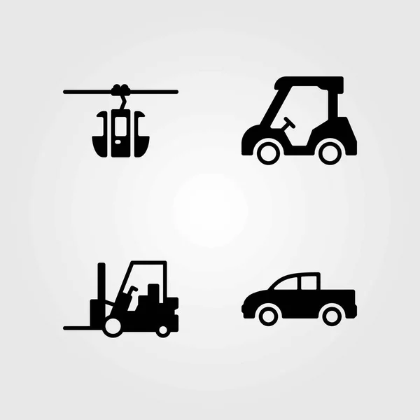 Transport wektor zestaw ikon. Pickup, ciężarówki i wózków widłowych — Wektor stockowy